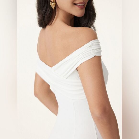 New OGL Eco-SkinKiss® Flowy Criss Cross Off-shoulder Midi Brami Dress Rose Mauve - Picture 13 of 15